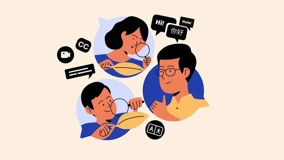 Image of people communicating in various languages