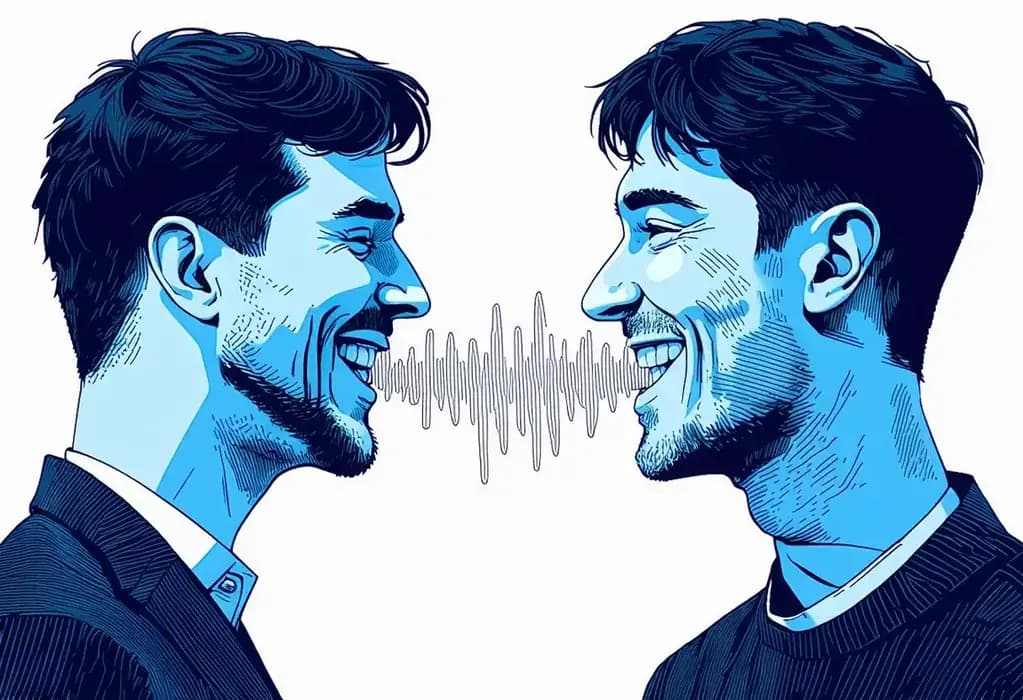 Image of two similar looking people to represent advanced voice cloning technology