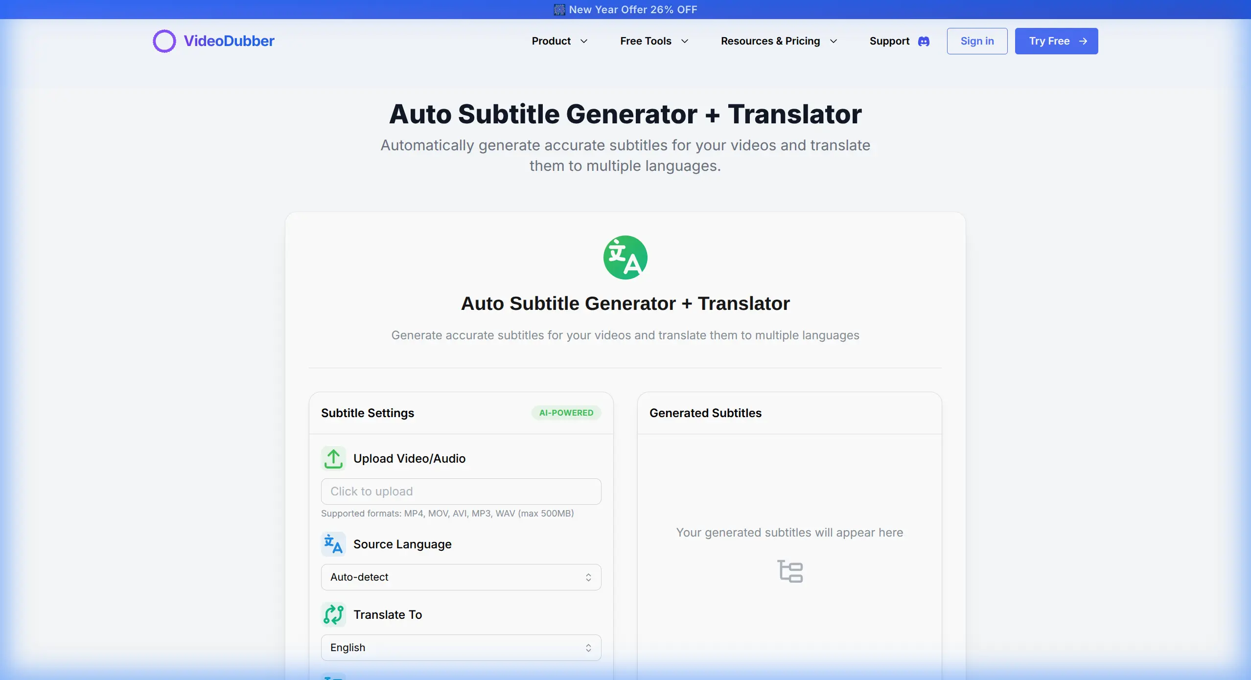 Auto Subtitle Generator UI