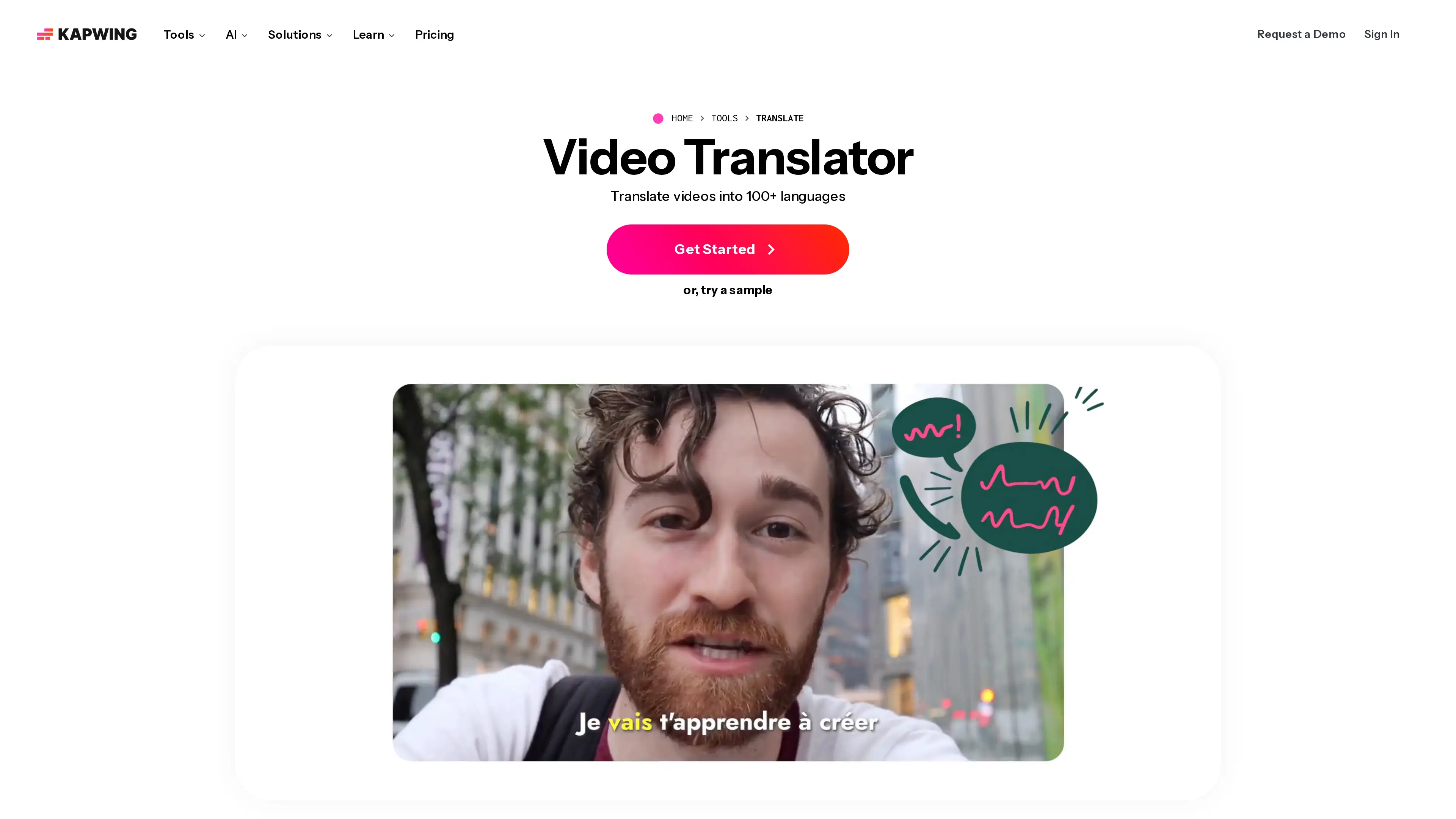Kapwing video translator — browser-based AI dubbing