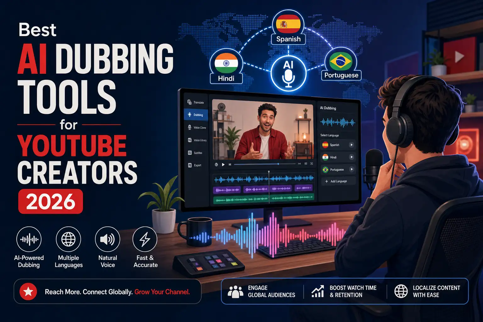 Best AI dubbing tools for YouTube creators 2026 hero