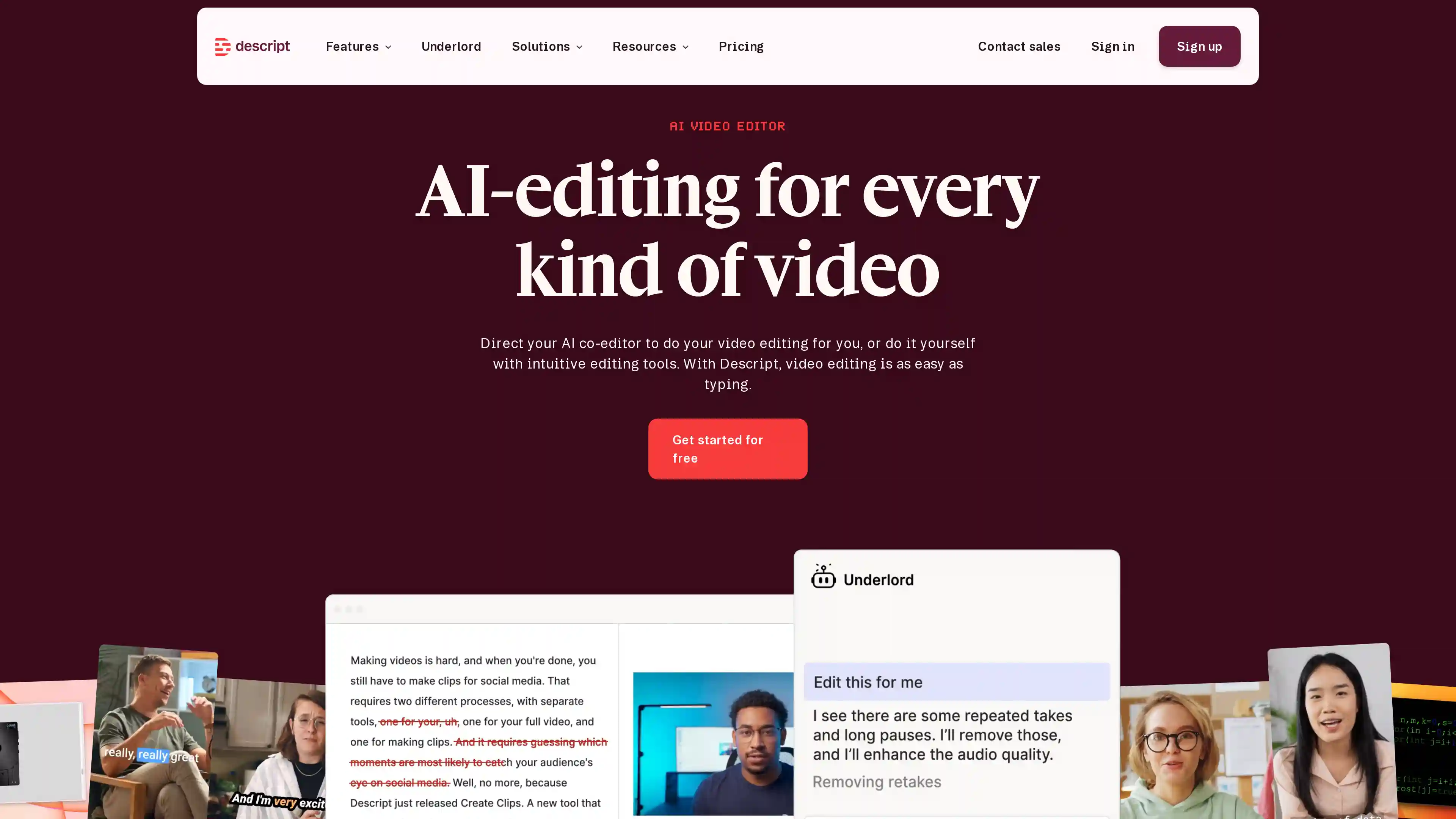 Descript text-based AI video editor