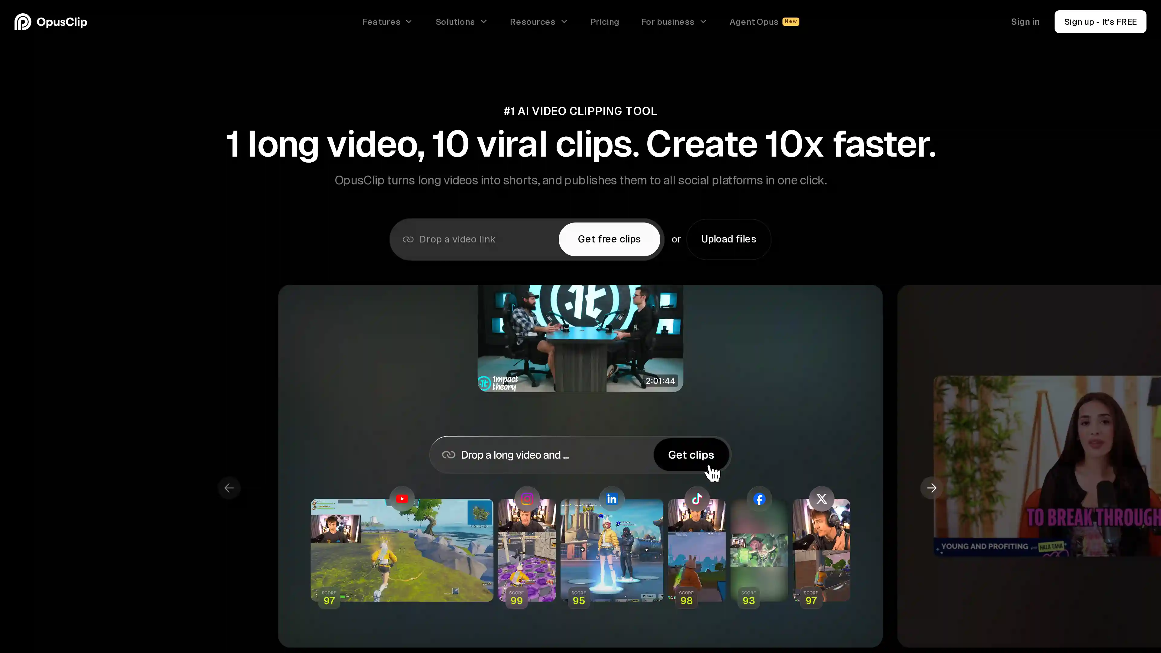 OpusClip AI repurposing tool for shorts