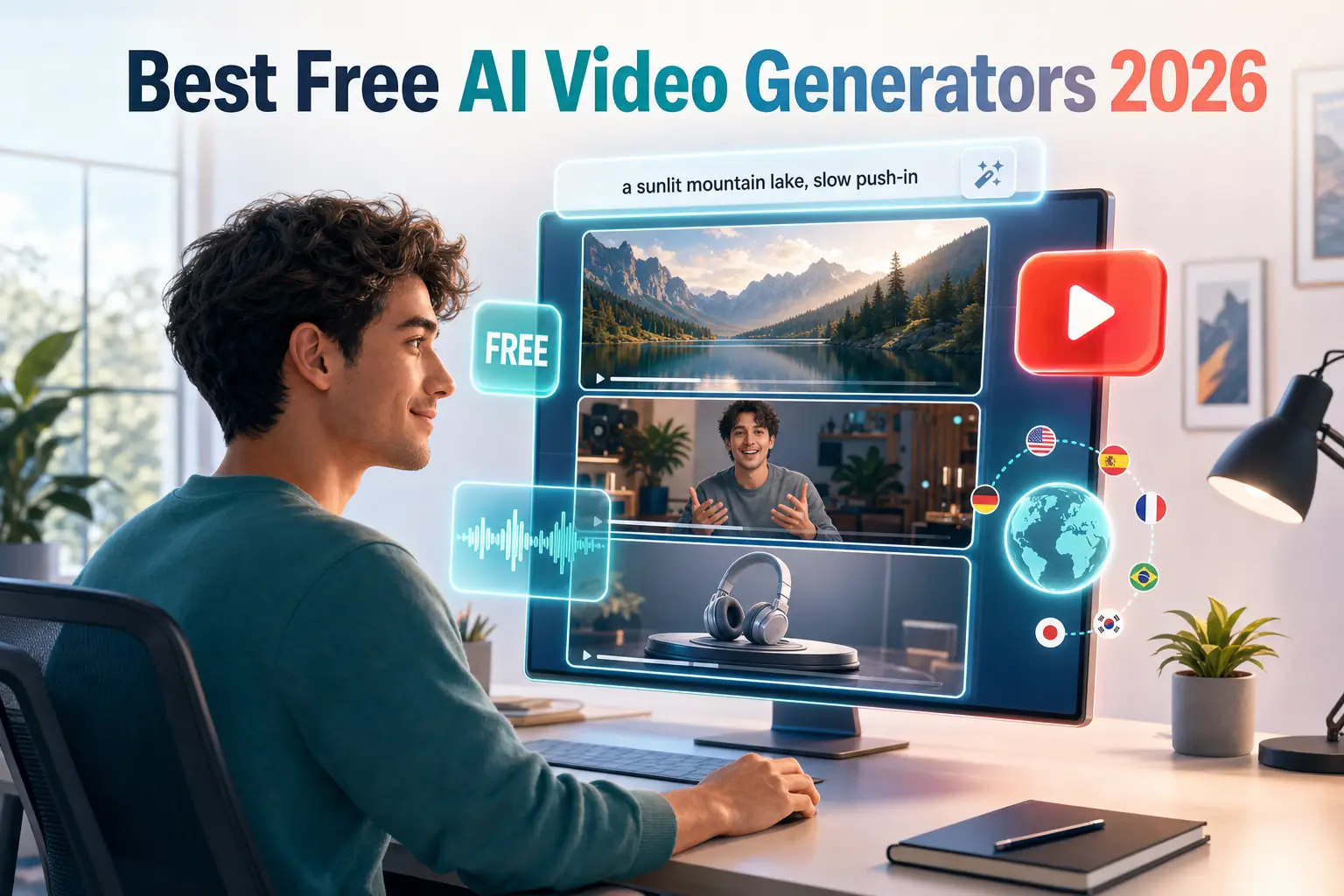 Best free AI video generators 2026 hero illustration