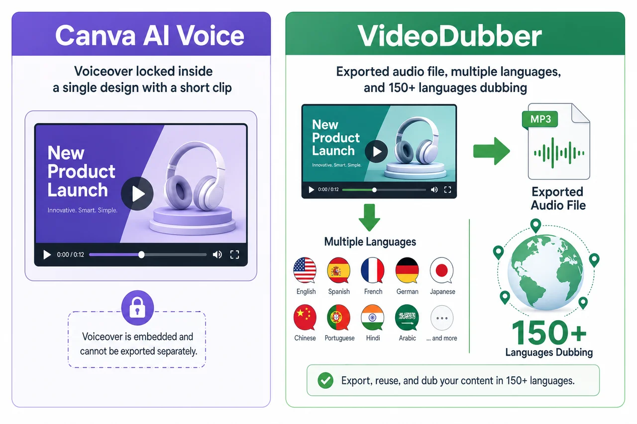 Canva AI voice generator vs VideoDubber comparison