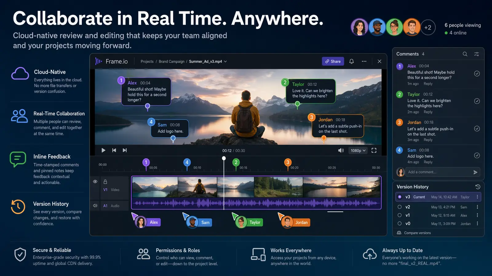 Cloud-native video editing collaboration with simultaneous timeline reviewers