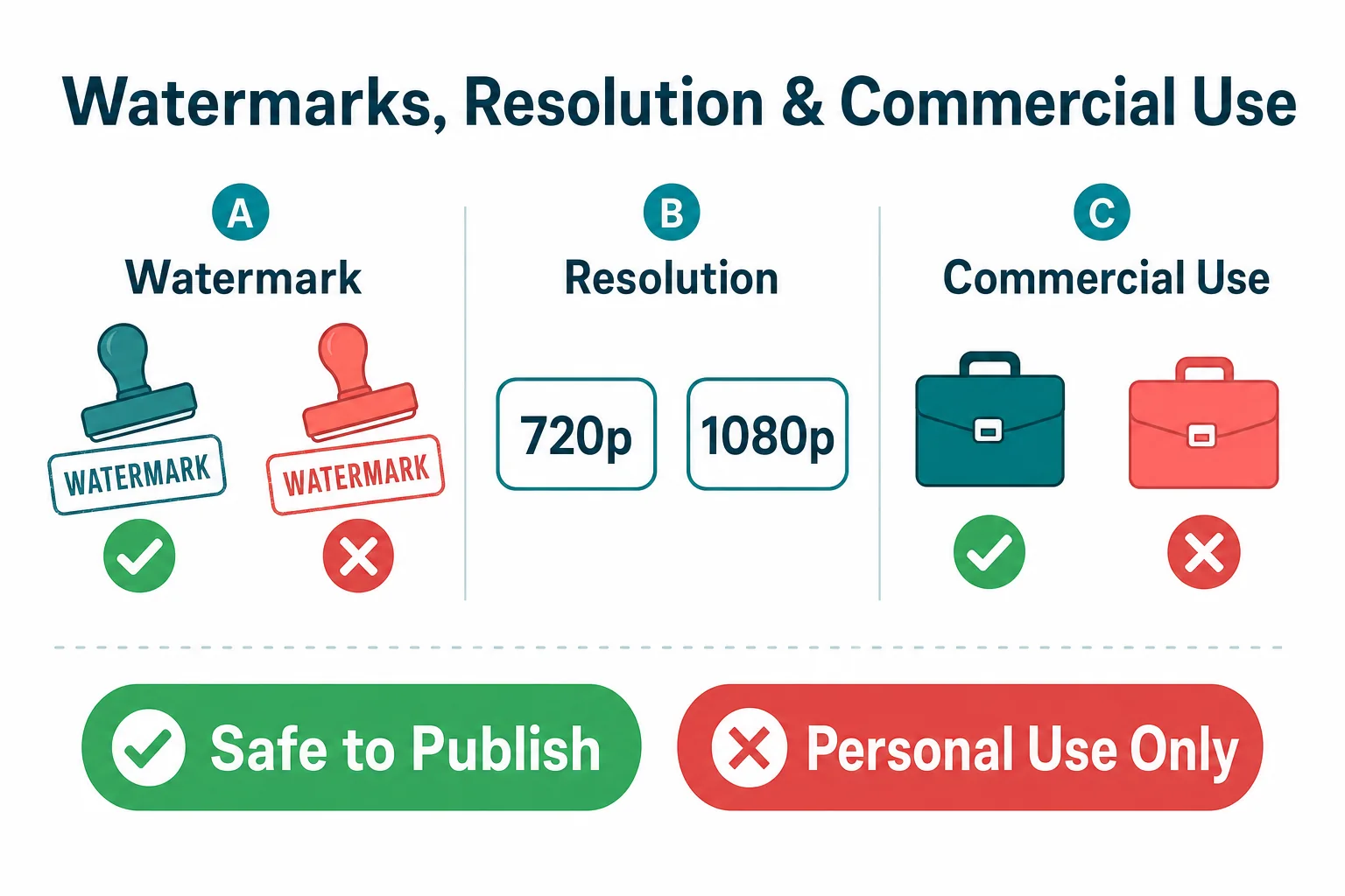 Free AI video commercial rights and watermark comparison 2026