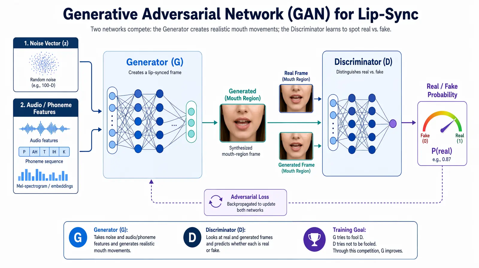 GAN generator vs discriminator architecture for lip-sync AI