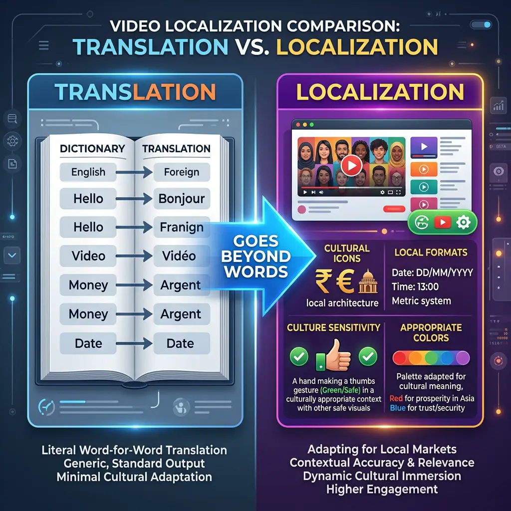 Translation vs localization cultural adaptation comparison visual